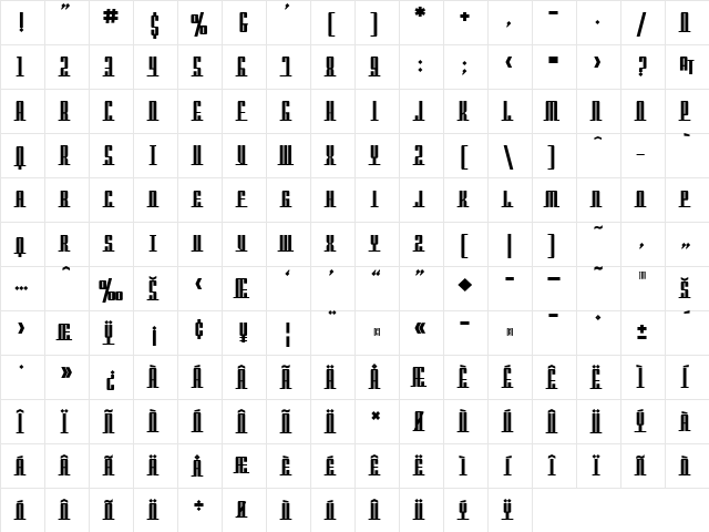 SF Americana Dreams SC Upright Bold  glyph index