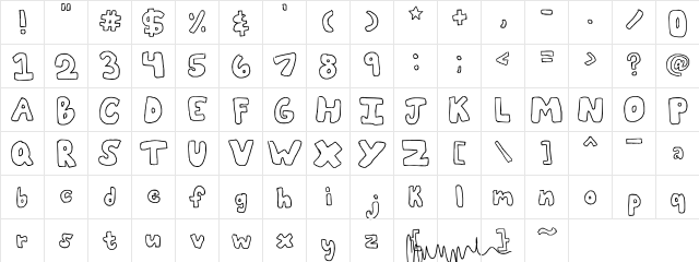 bubblii Regular  glyph index