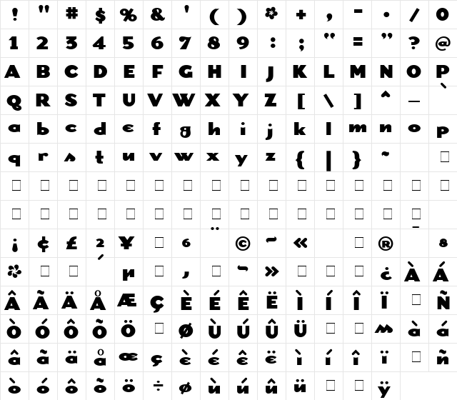 DogmaBlack Regular  glyph index