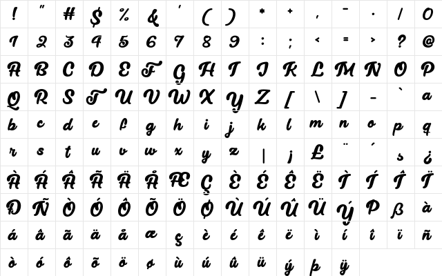 Lucy the Cat Regular  glyph index