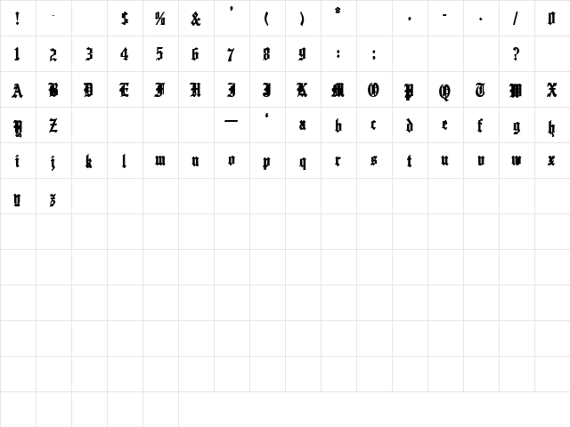 Inferno 1 Bold  glyph index