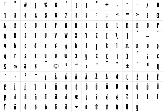 TFShotelmoderne Medium  glyph index