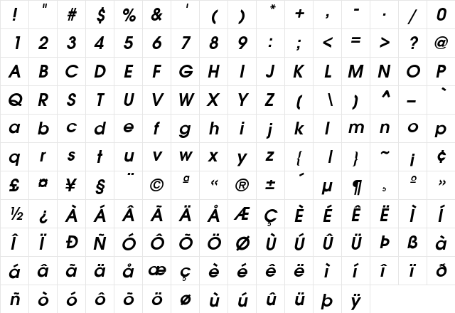 Gardenzi - DemiOblique Regular  glyph index