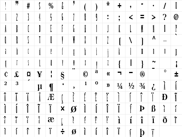 Everett Regular  glyph index