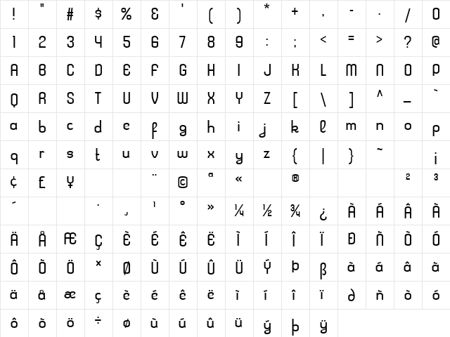 Kleptocracy Light Regular  glyph index