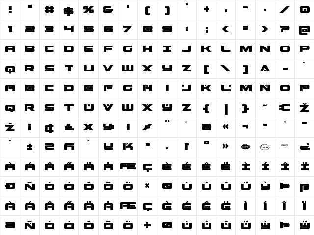 Predataur Condensed Condensed  glyph index