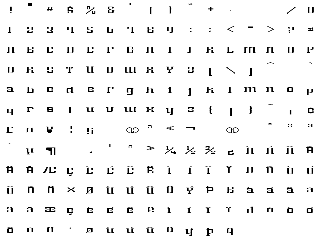 Alexander Medium  glyph index
