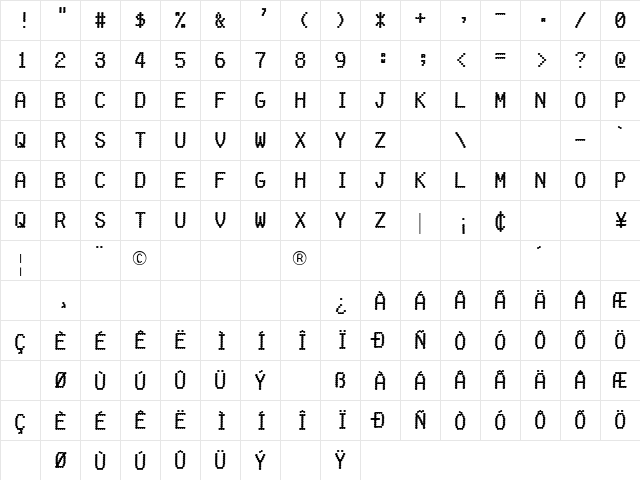 Fake Receipt Regular  glyph index