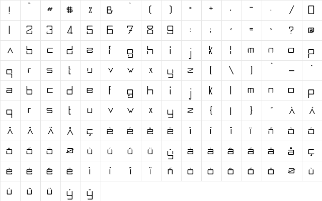 Spaceship2100 Regular  glyph index