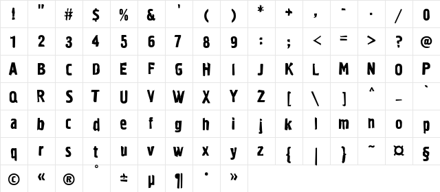 GraffitiC1 Medium  glyph index