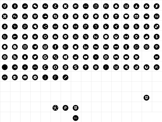 Icons Social Media 8 Regular  glyph index