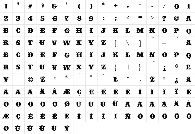Circustime Regular  glyph index