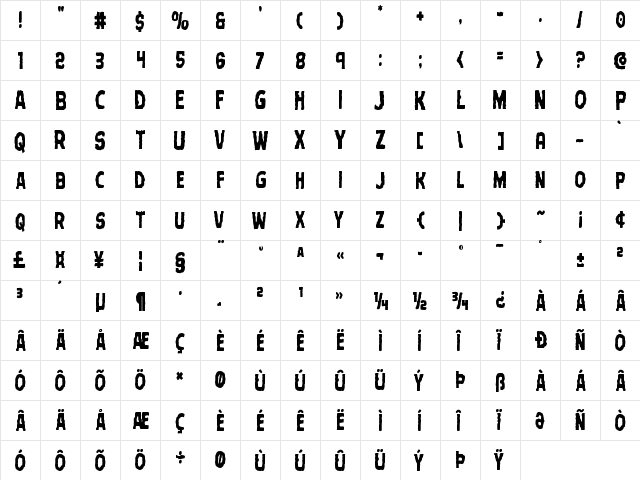 Terror Babble Condensed Condensed  glyph index