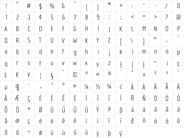 ChollaSans Thin  glyph index
