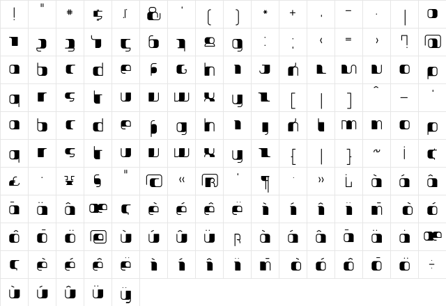 Jakone Bold  glyph index