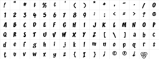 Yikes! Regular  glyph index