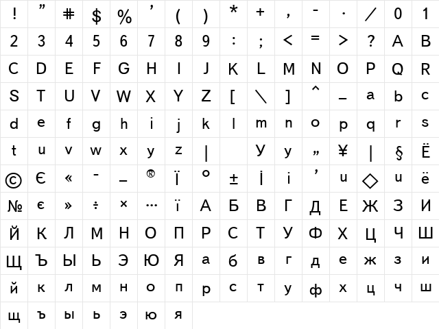Uk_Bukvarnaya Medium  glyph index