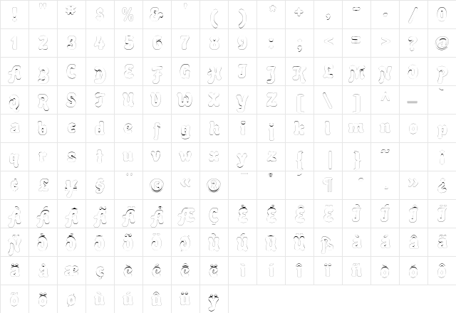 BubbleSoftOutline Regular  glyph index