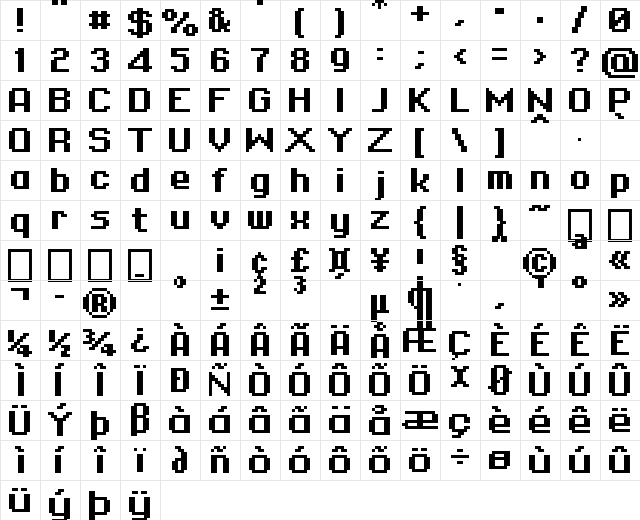 01Systematix8 Bold  glyph index