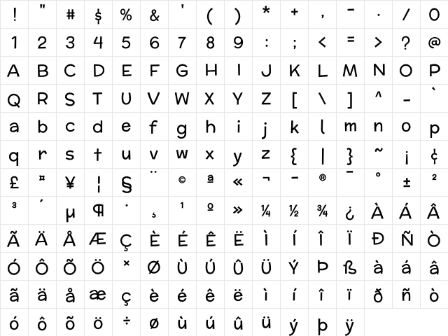 McLaren Regular  glyph index