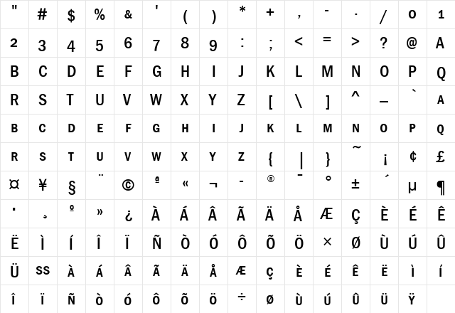 FranklinGotCdMdSCITC Medium  glyph index