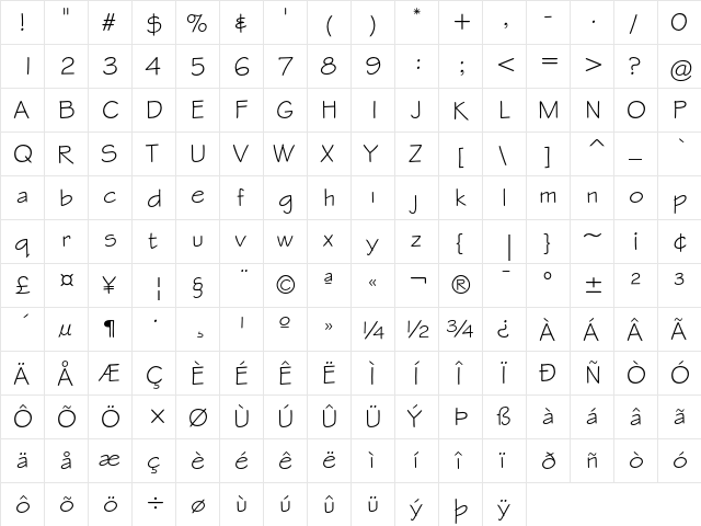 Stylus Regular  glyph index