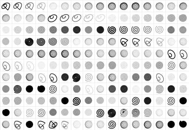 Spiralicus Regular  glyph index
