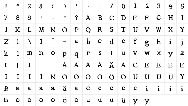 Mediqua Regular  glyph index