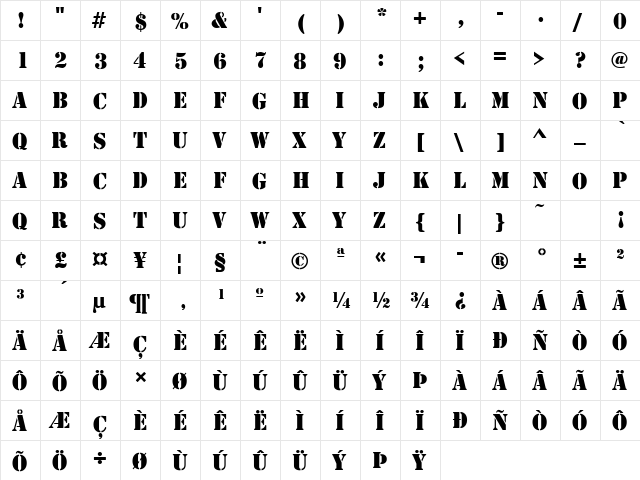 Stencil Regular  glyph index