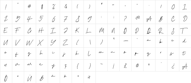 Haklam Regular  glyph index