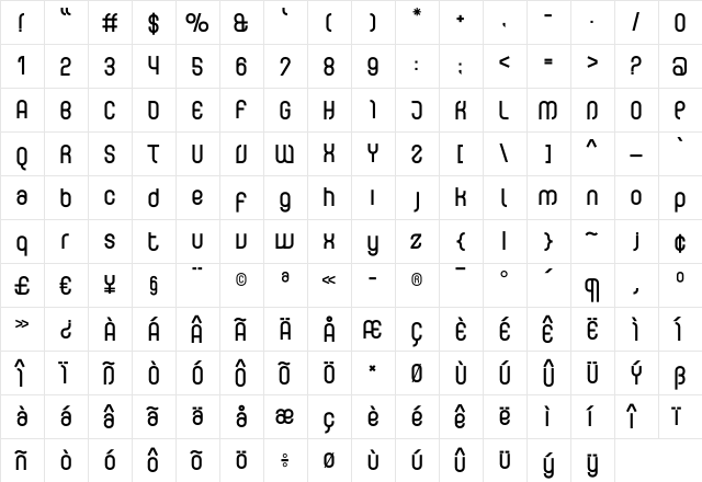 Curvature-Bold Regular  glyph index