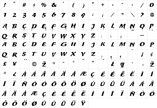 Protest Regular  glyph index