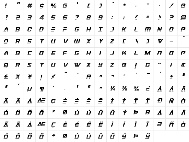 Astro Armada Twotone Italic Regular  glyph index