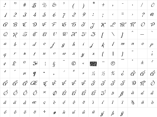 Montague Regular  glyph index