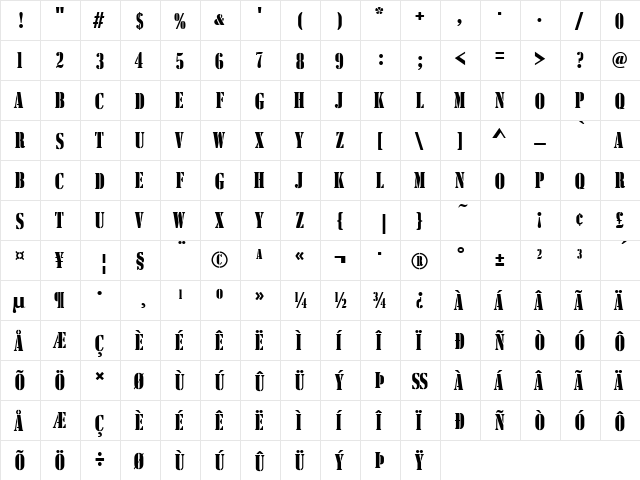StencilComD Regular  glyph index