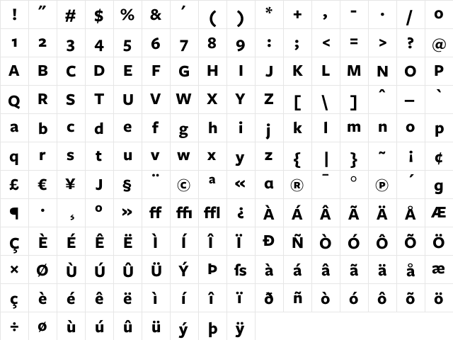 Freight Sans Bold  glyph index