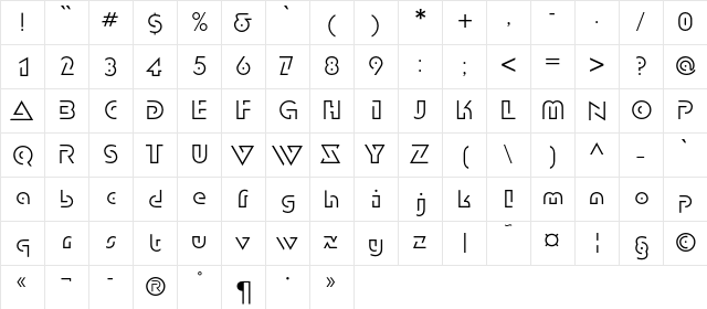 DublonLightC Regular  glyph index