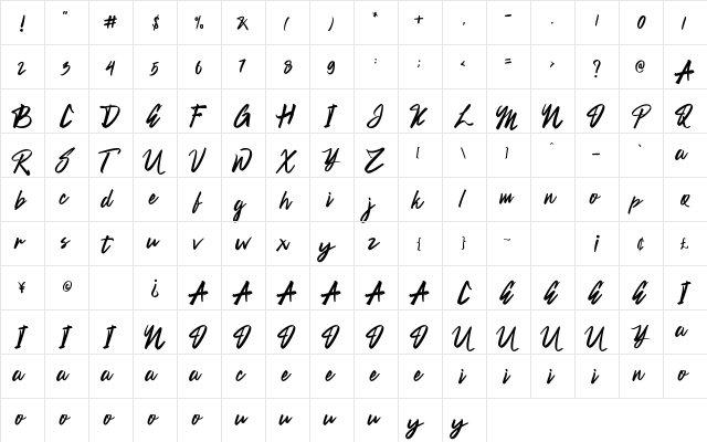 The Spectre Regular  glyph index