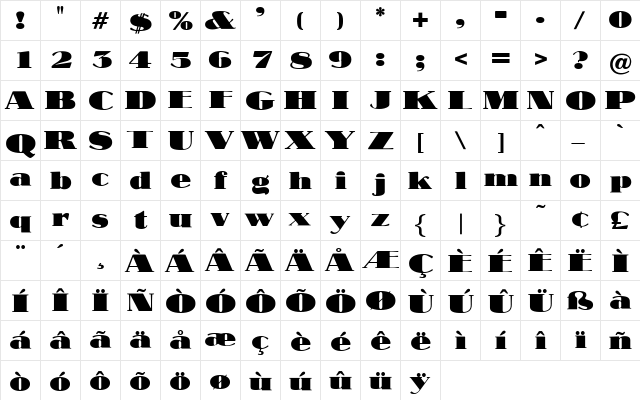 OPTINubianFoundry Regular  glyph index