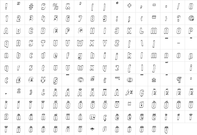 MaxBeckerOutline-ExtraBold Italic  glyph index