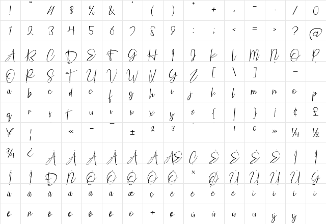 Fashion Script Personal Use Regular  glyph index