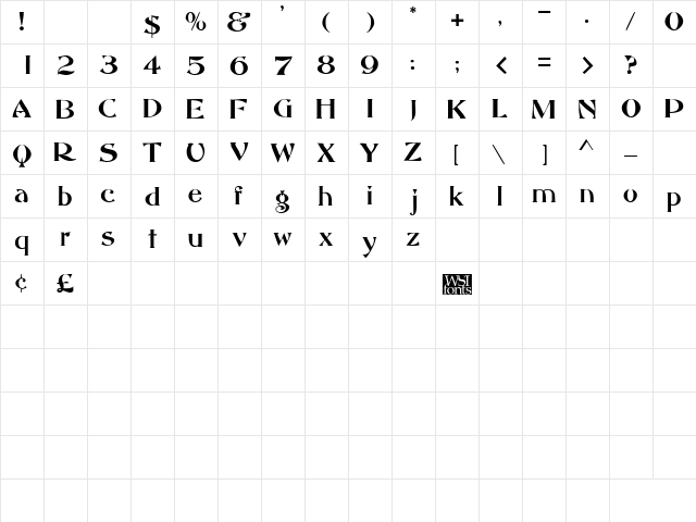 Omneco Regular  glyph index