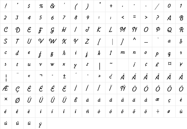Lightnin Std Regular  glyph index