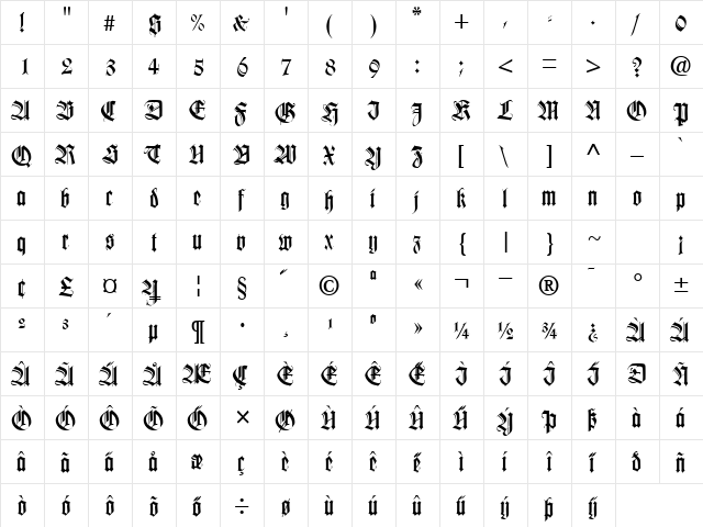 TudorSSK Bold  glyph index