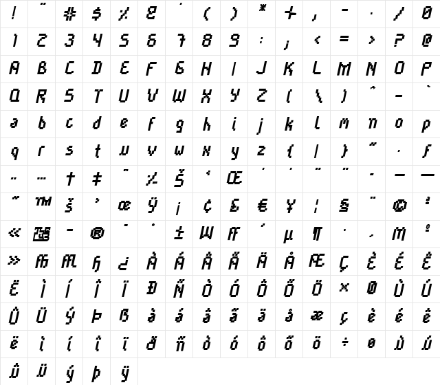 Cayetano Bold Italic  glyph index