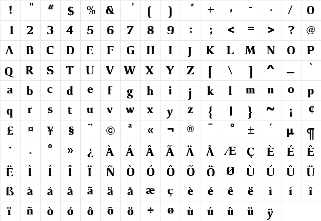 ArgusExtraBold Regular  glyph index
