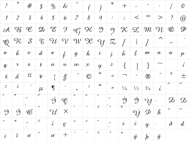 HP-Amazone Regular  glyph index