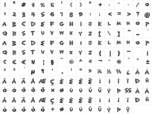 Exotic Island BTN Bold Inline Regular  glyph index