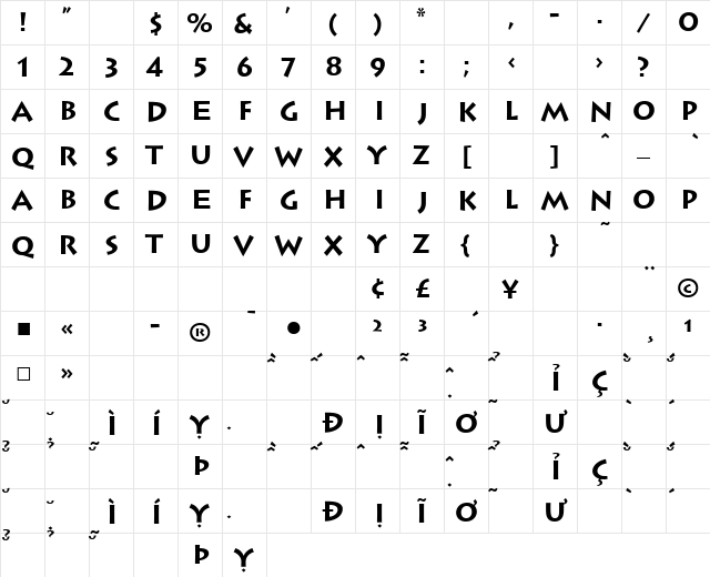 VNI-Lithos Bold  glyph index