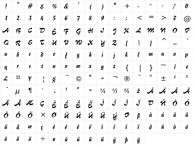 Impuls Regular  glyph index